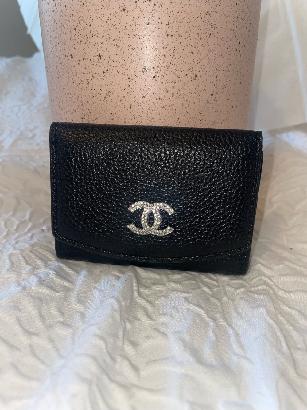 Black Fashion Small Wallet with rhinestone Logo